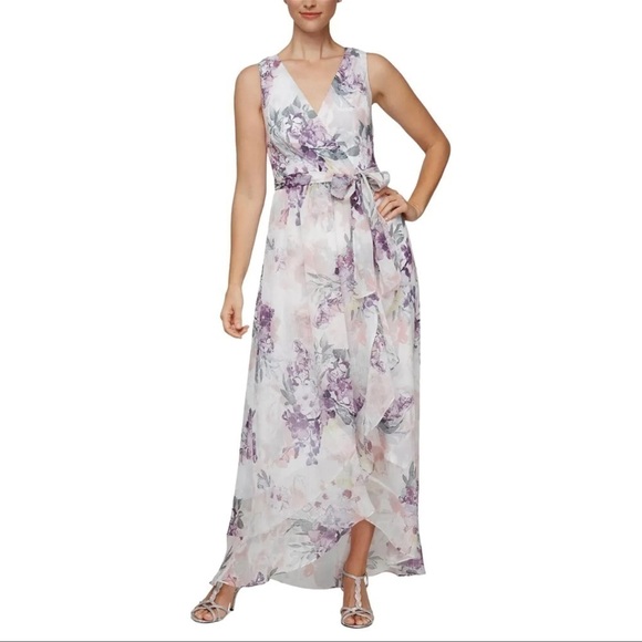 Women’s SLNY Floral Sleeveless V-Neck Maxi Dress Tie Wrap - Size 12 - NWOT - Picture 3 of 6